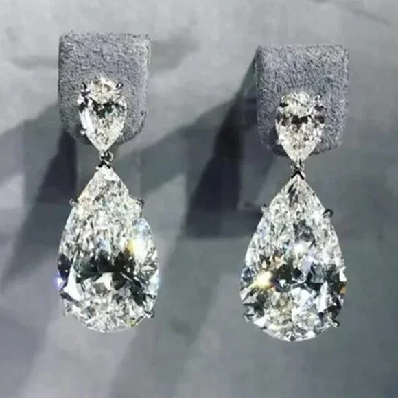 🔥 Teardrop Dangle Earring for Women Bridal Sparkle Water Drop CZ, HA4539 - Picture 2 of 3